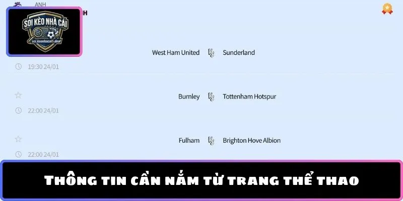 Thông tin cần nắm từ trang thể thao